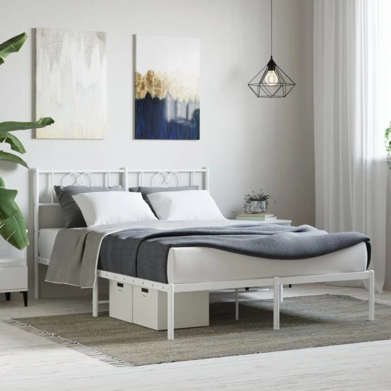 vidaXL Sengeramme 160x200 cm metal hvid med sengegavl