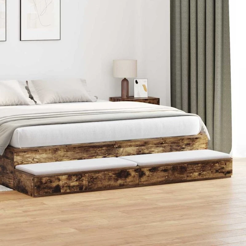 vidaXL Sengeskuffer Røget Eg 180x36,5x16,5 cm 4 Skuffer