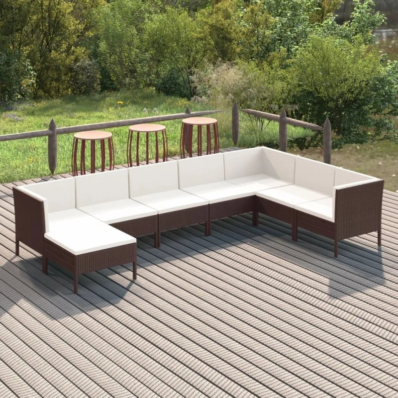 vidaXL 8-deligt loungesæt polyrattan brun med cremehynder