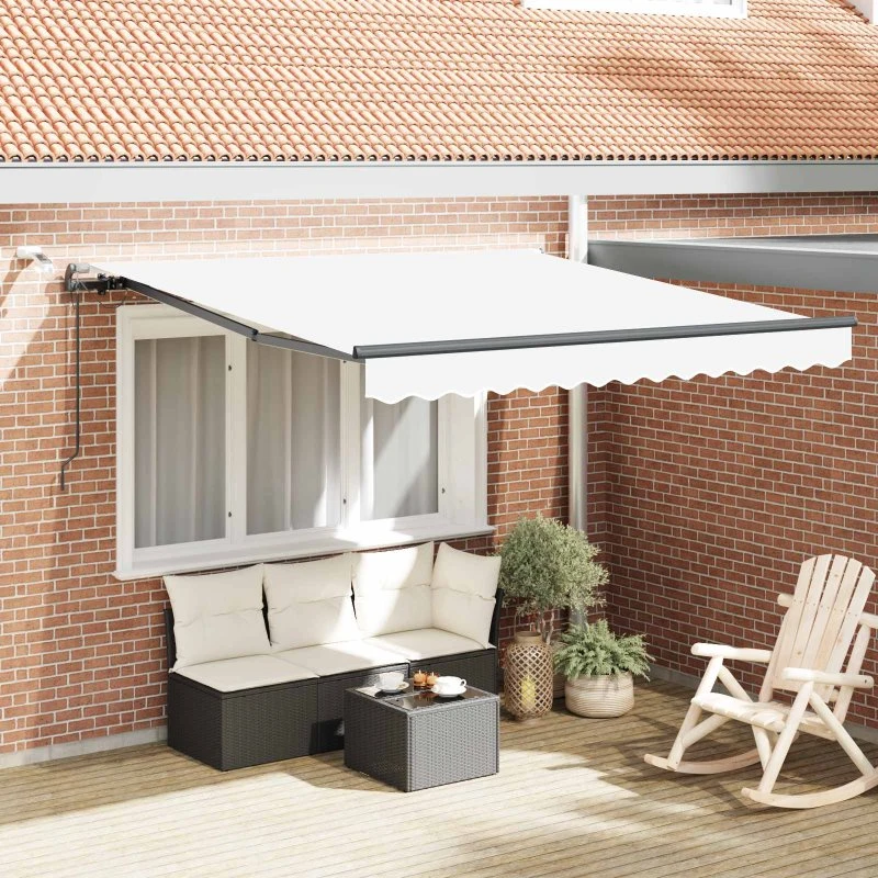 vidaXL Udtrækkelig Markise Hvid 350 x 250 cm med Fjernbetjening og LED