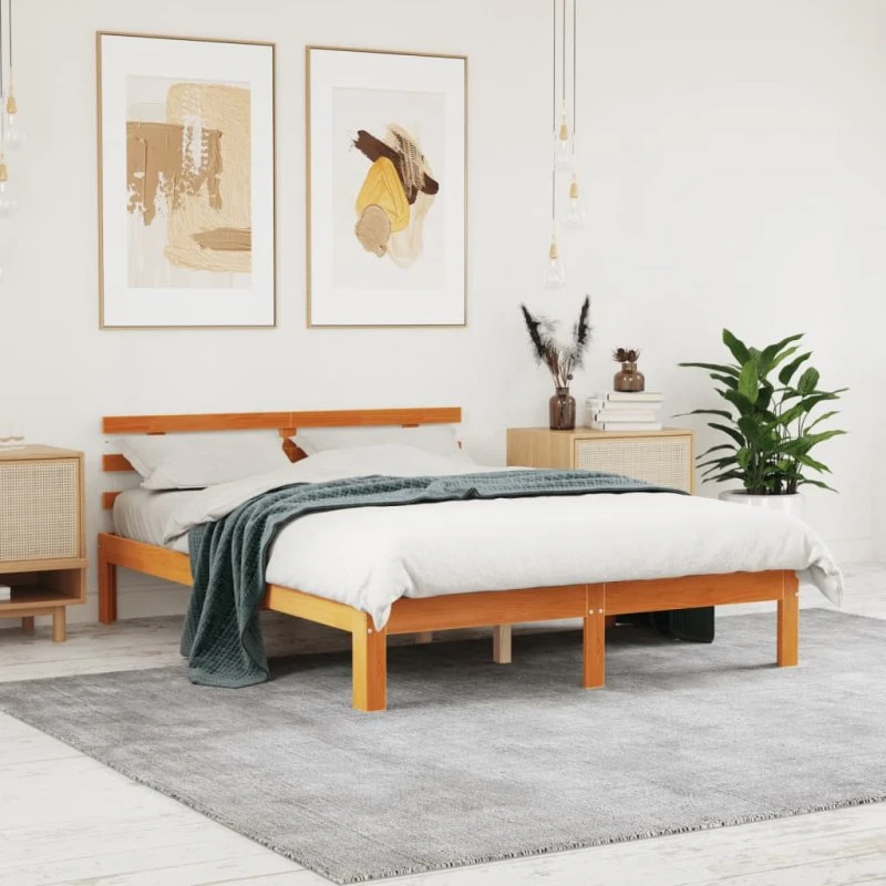 vidaXL Sengeramme 140x190 cm i massivt fyrretræ gyldenbrun