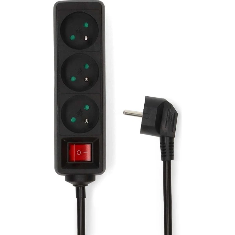 Nedis ESOC350E2BK - 3-vejs forlængerstik, 5 m, 16 A, sort