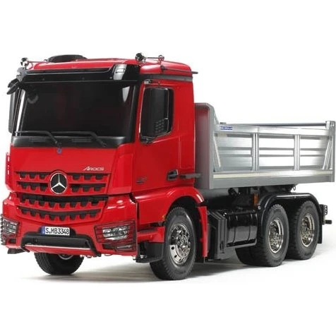 Tamiya 1:14 R/C MB Arocs 3348 6x4 Tipper Truck (Rød Kabine, Silver Lastbod)