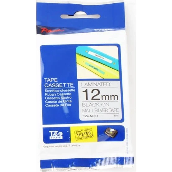 Brother TZE-M931 12mm Sort på Matt Silver