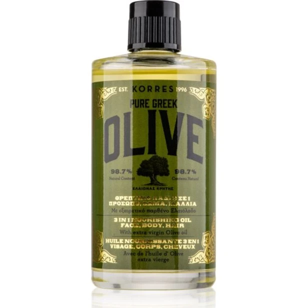 Korres Ren græsk oliven olie 100 ml – vegansk, nærende til ansigt, krop og hår