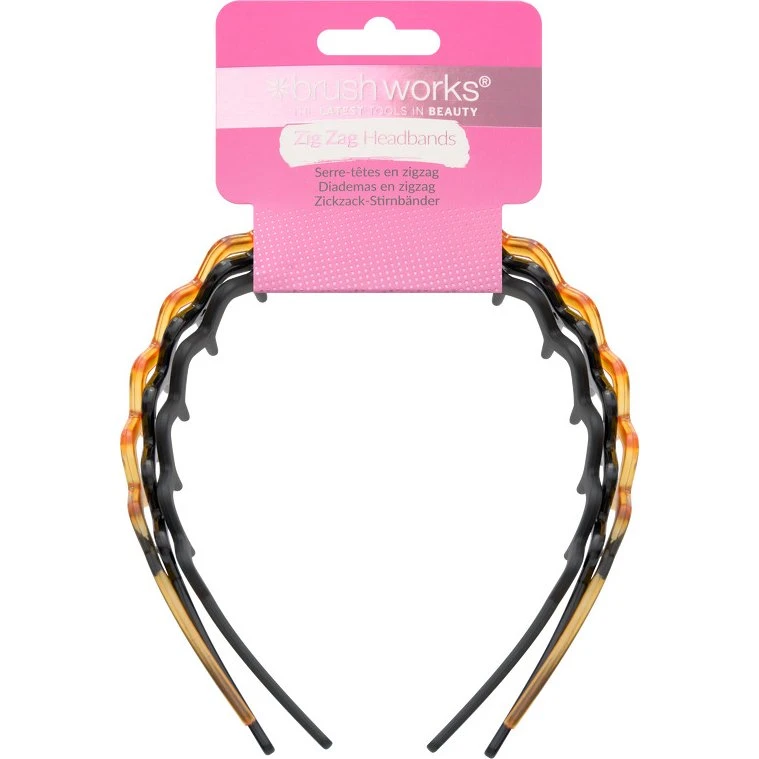 Brushworks Zig Zag Headband 3 pcs, sort, mat sort, brun
