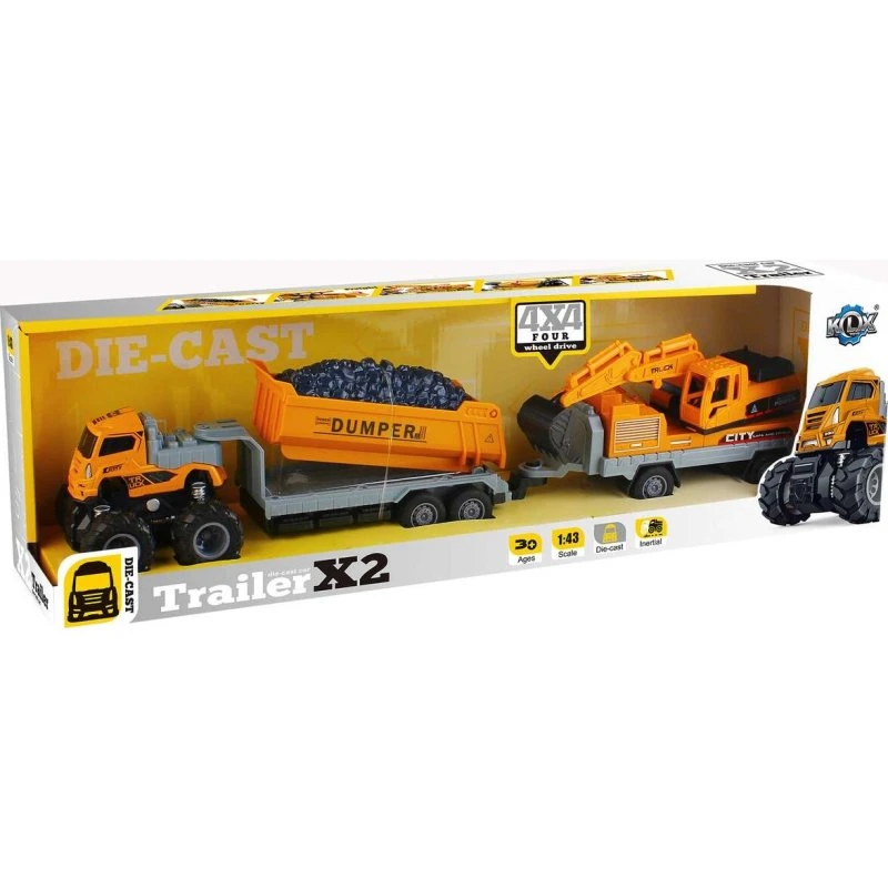 KLX Die-cast Dumper med Hængere, Excavator & Friction