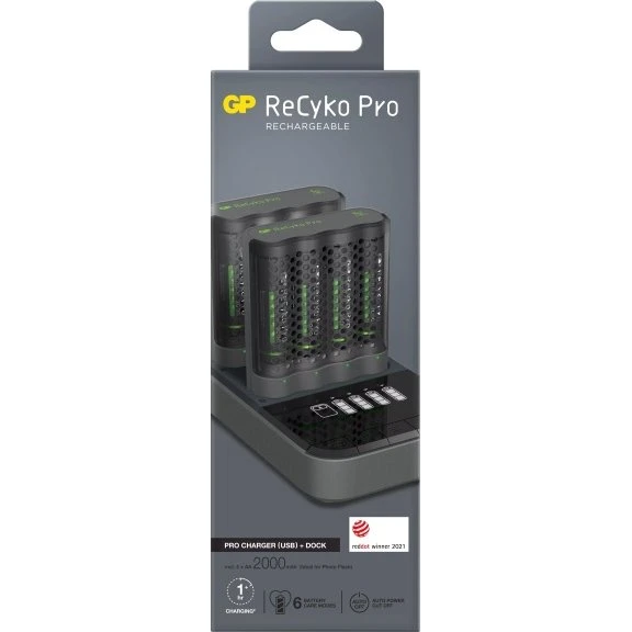 GP Pro Charger 2pcs med Ladestation og 8xAA Photoflash