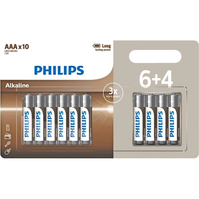 Philips Tech Alkaline AAA LR03, 10 stk.