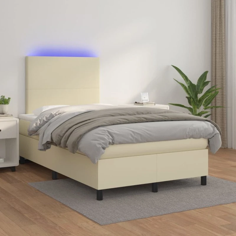 vidaXL Kontinentalseng 120x200 cm med LED-lys, cremefarvet kunstlæder