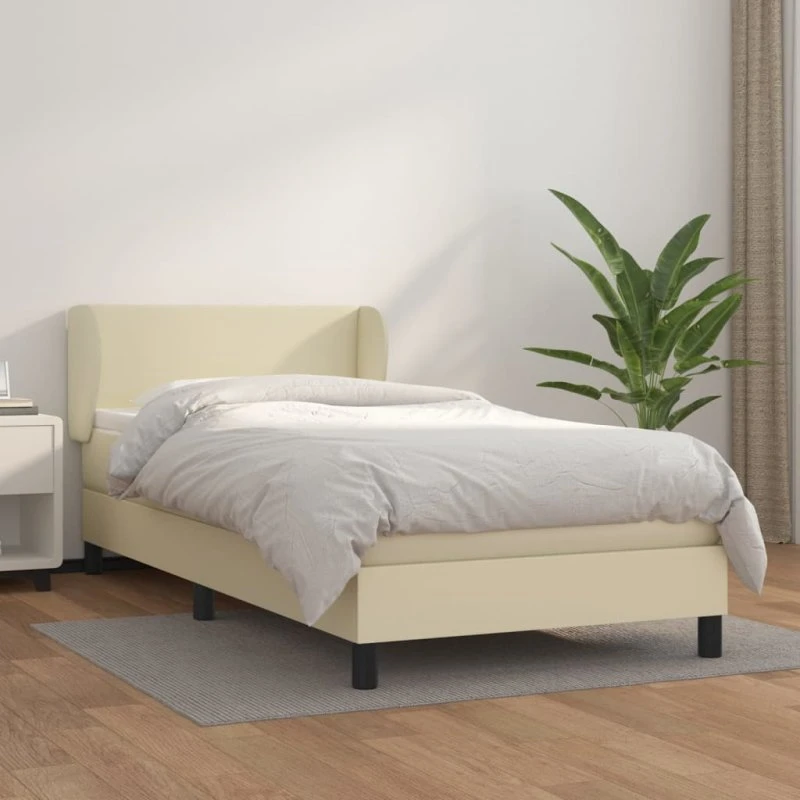 vidaXL Kontinentalseng 80x200 cm i kunstlæder cremefarvet med madras