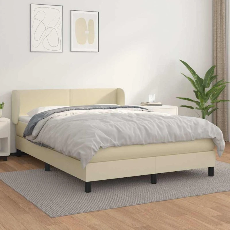 vidaXL Kontinentalseng 140x200 cm i cremefarvet kunstlæder med justerbar sengegavl