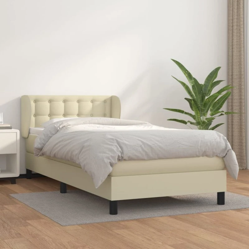 vidaXL Kontinentalseng 90x200 cm med madras, creme, kunstlæder
