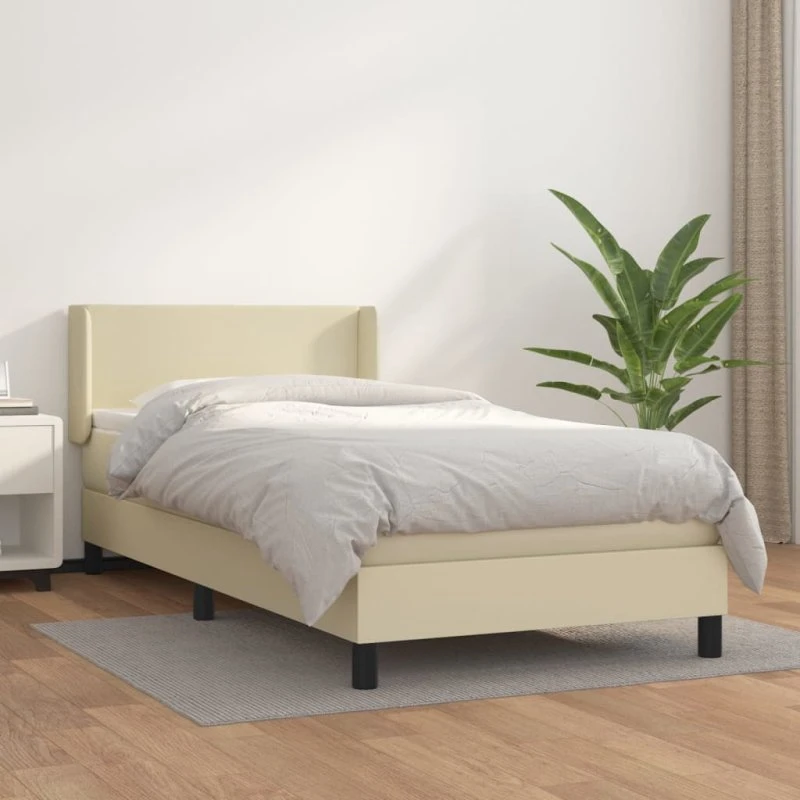 vidaXL Kontinentalseng 80x200 cm cremefarvet kunstlæder med madras
