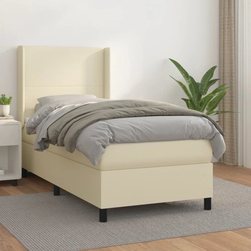 vidaXL Kontinentalseng 80x200 cm i kunstlæder cremefarvet med madras