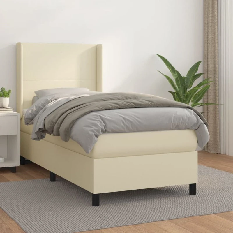 vidaXL Kontinentalseng 90x200 cm i kunstlæder creme