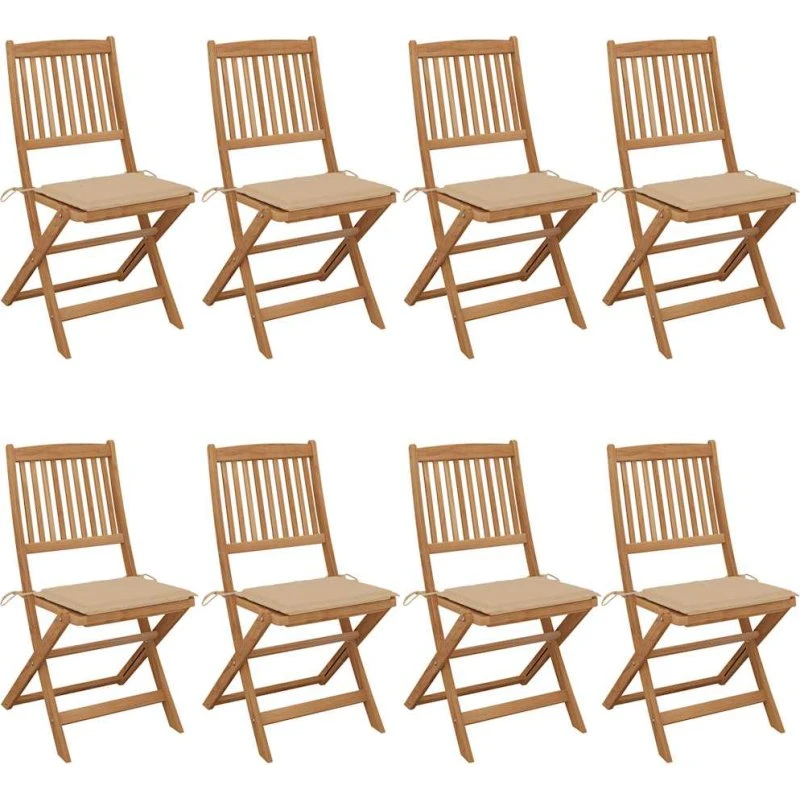 vidaXL Foldbare Havestole 8 stk. i Massivt Akacietræ med Beige Hynder