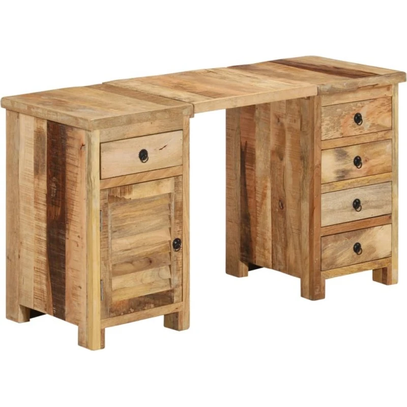 vidaXL skrivebord 140x50x77 cm i massivt mangotræ med skuffer og skab