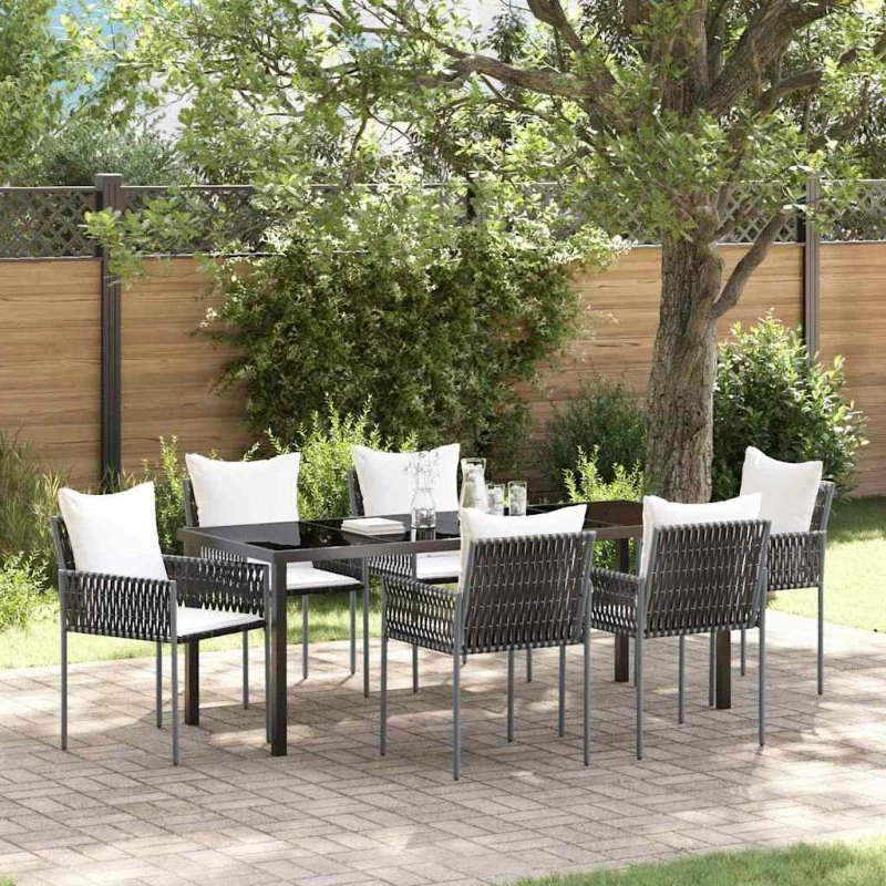 vidaXL Have Spisebordssæt 7 dele Brun/Sort PE Rattan