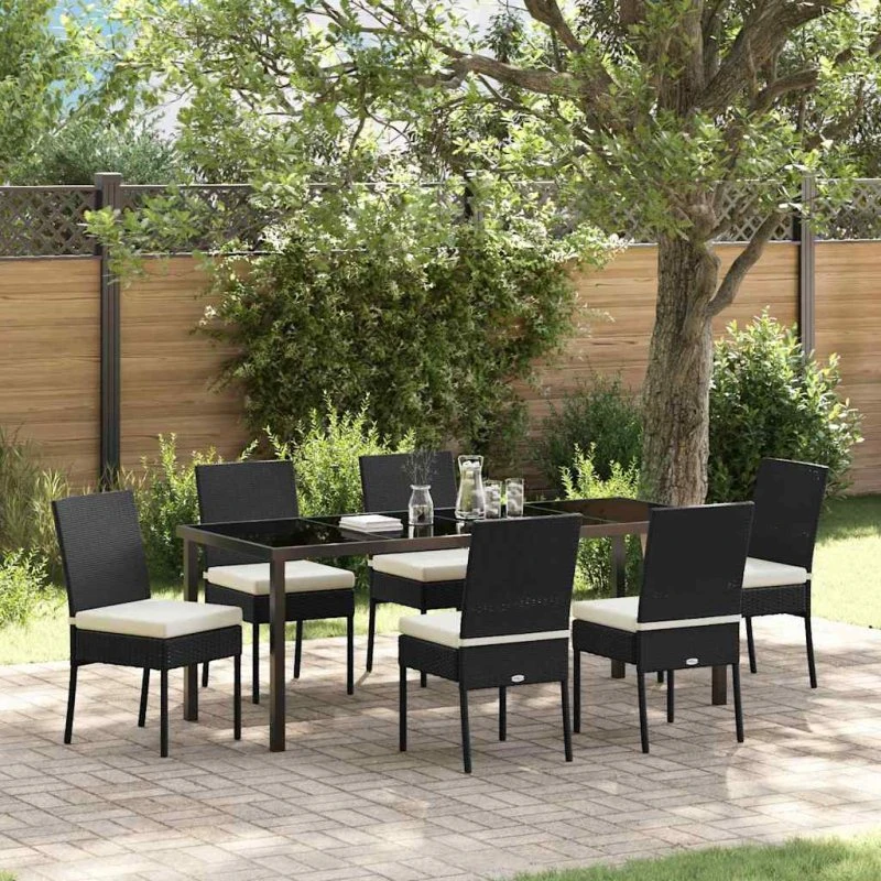 vidaXL Have Spisebordssæt 7 del 200x100 cm Sort