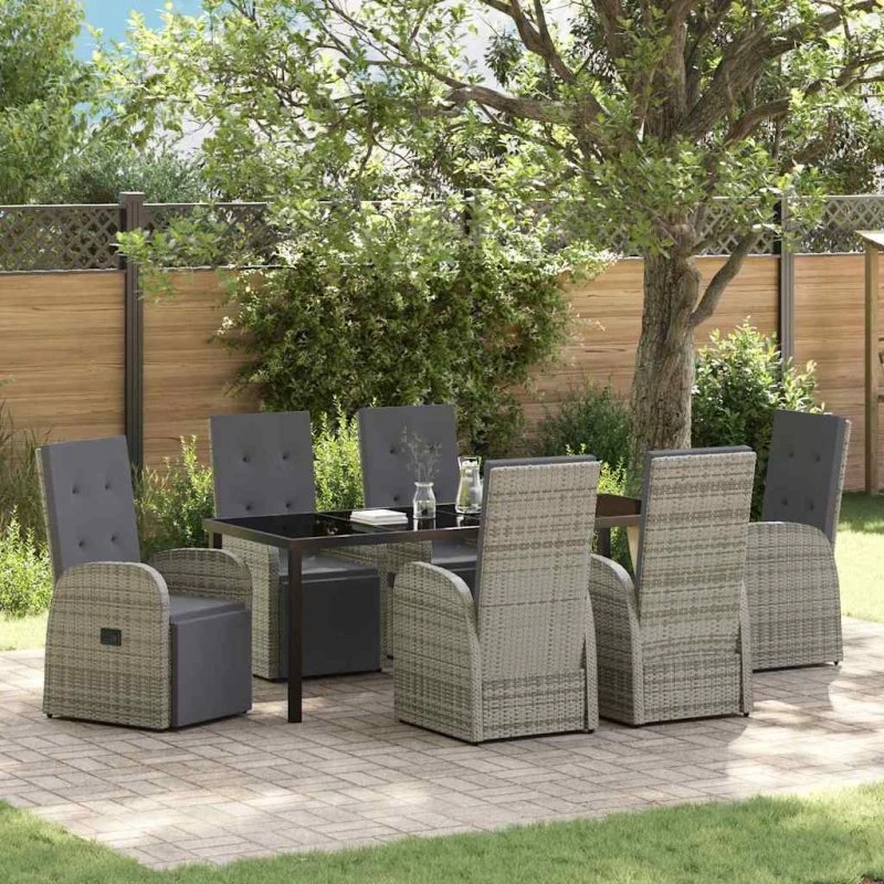 vidaXL Have Spisebordssæt 7 pcs Grå PolyRattan med Puder