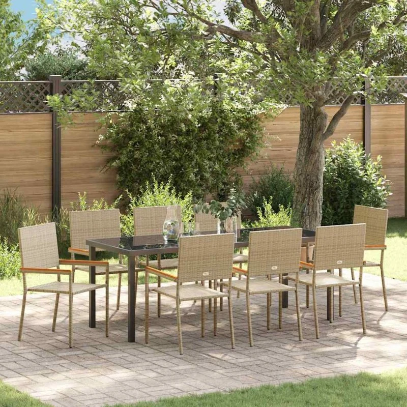 vidaXL Have Spisebordssæt 9 pcs Beige PolyRattan med Puder