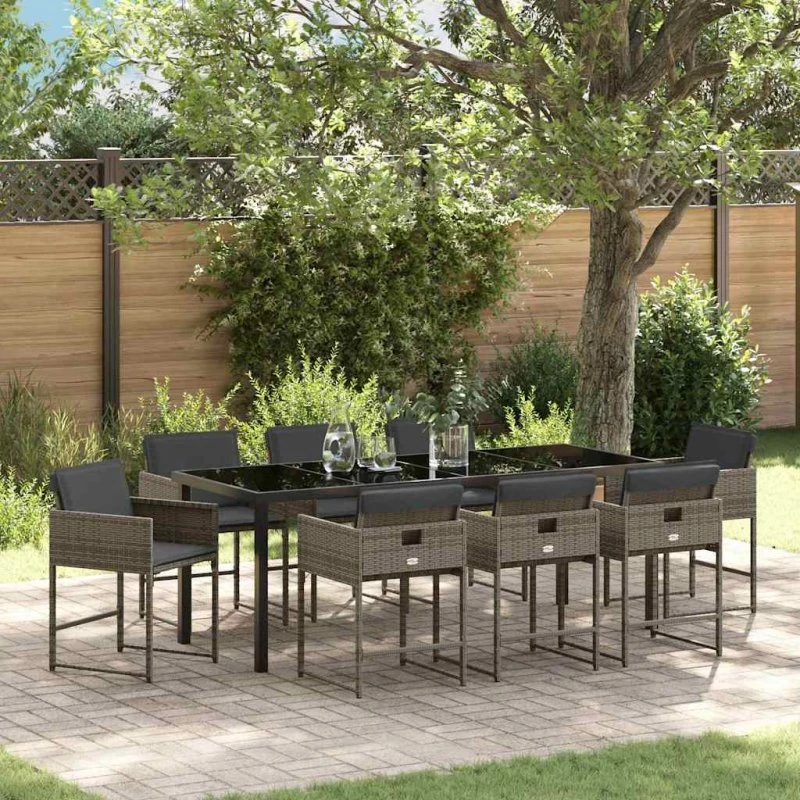 vidaXL Have Spisebordssæt 9 pcs Grå PolyRattan med Pude