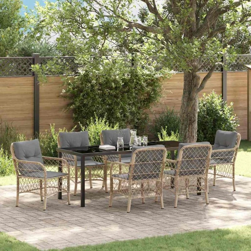vidaXL Have Spisebordssæt 7 dels Beige PolyRattan