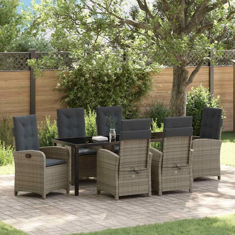 vidaXL Have Spisebordssæt 7 pcs Grå PolyRattan med Pude
