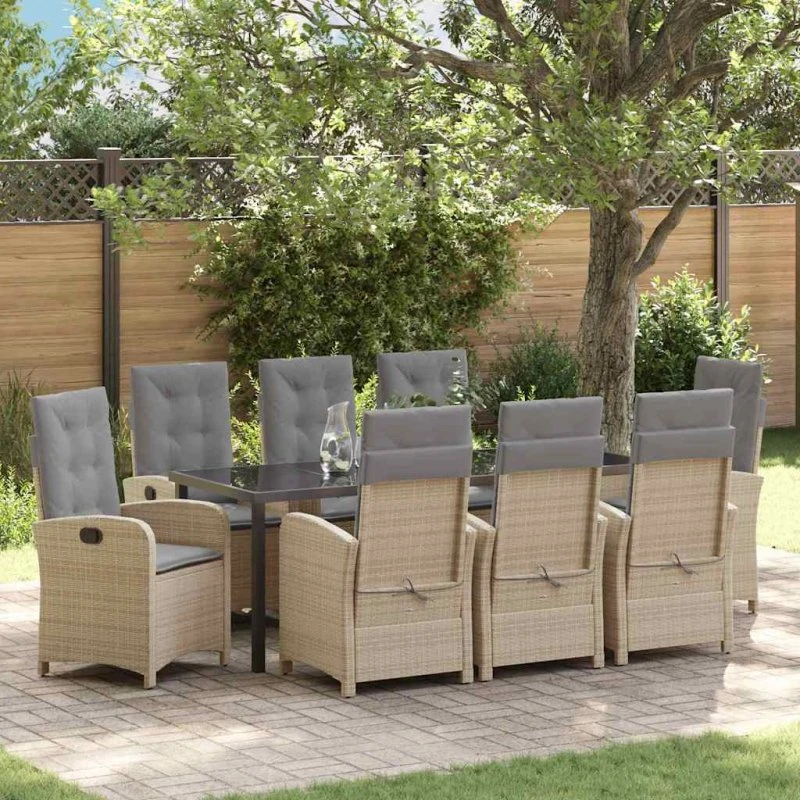 vidaXL Have Spisebordssæt 9 pcs Beige PolyRattan med Puder