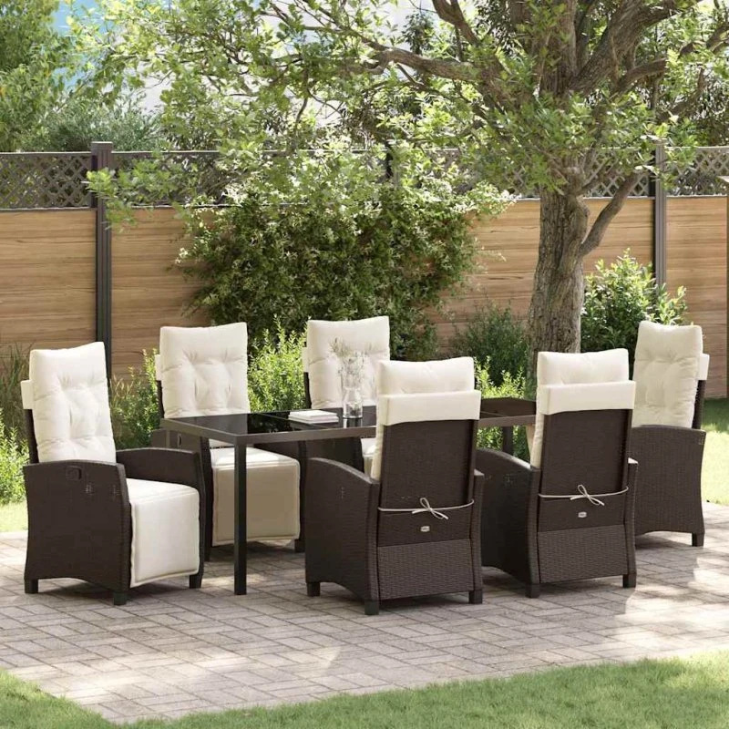 vidaXL Have Spisebordssæt 7 pcs Brun PolyRattan med Puder