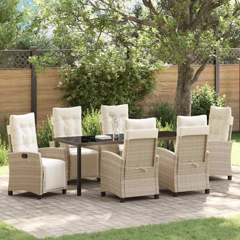vidaXL Have Spisebordssæt 7 pcs Beige PolyRattan med Puder