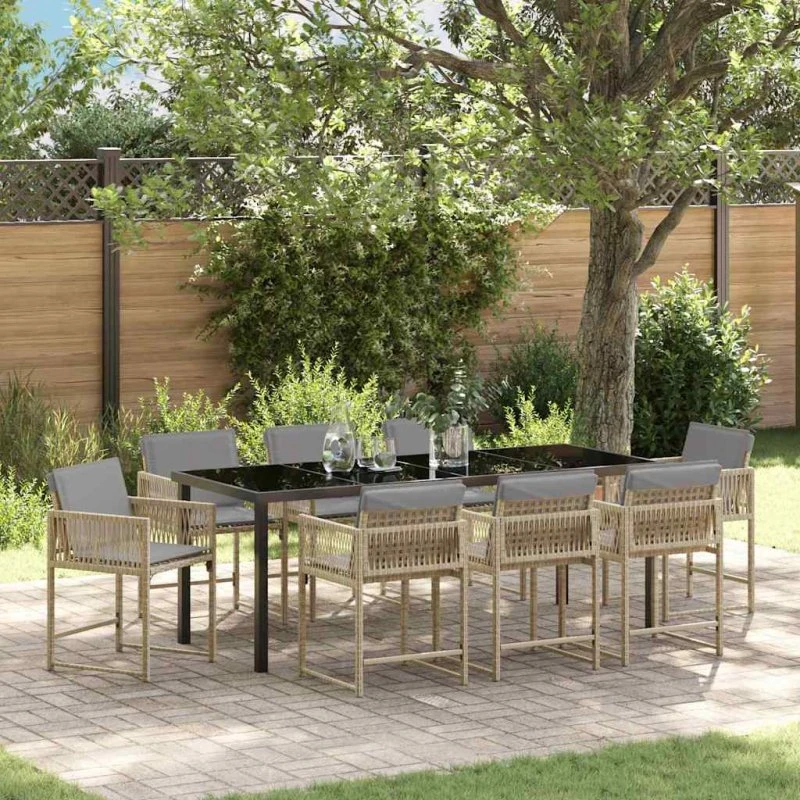 vidaXL Have Spisebordssæt 9 pcs Beige PolyRattan