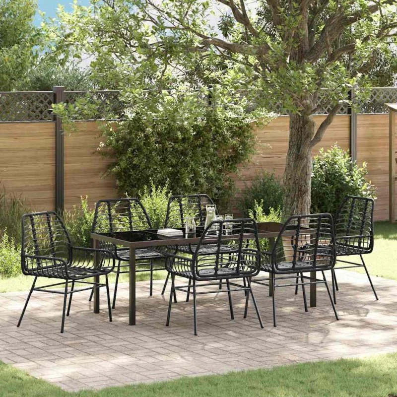 vidaXL Have Spisebordssæt 7 dels Sort PolyRattan