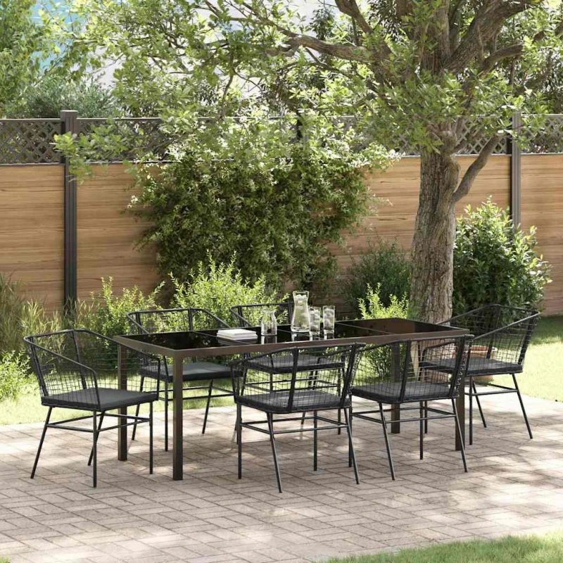 vidaXL Have Spisebordssæt 7 pc Sort polyrattan