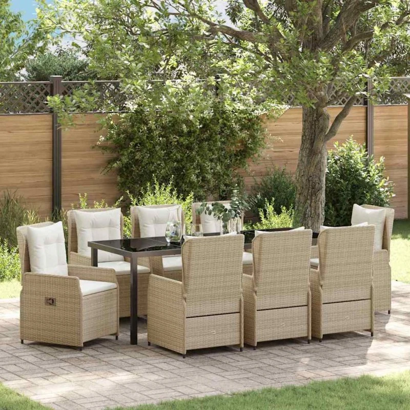 vidaXL Have Spisebordssæt 9 pcs Beige/Lys Grå PolyRattan