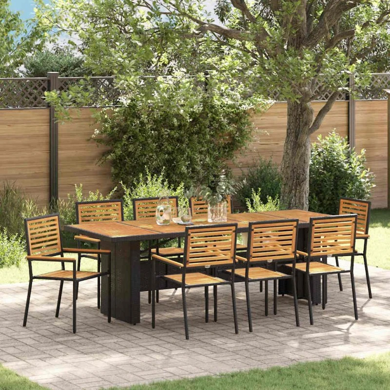 vidaXL Have Spisebordssæt 9 pcs Sort/Brun PolyRattan