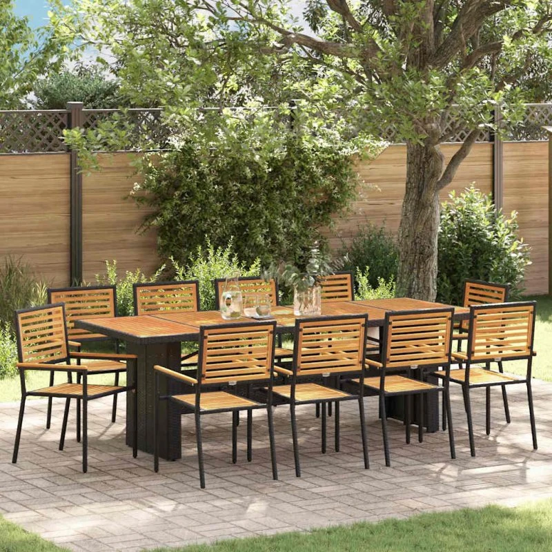 vidaXL Have Spisebordssæt 11 dele Sort/Brun Polyrattan
