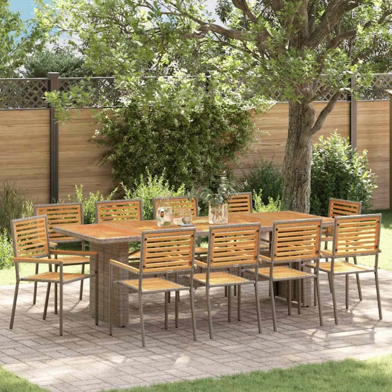 vidaXL Have Spisebordssæt 11 pcs Grå/Brun Polyrattan