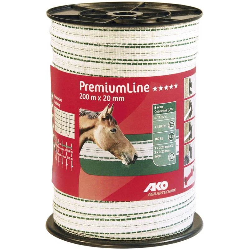 AKO PremiumLine Græsningsbånd 200 m 20 mm hvid/grøn