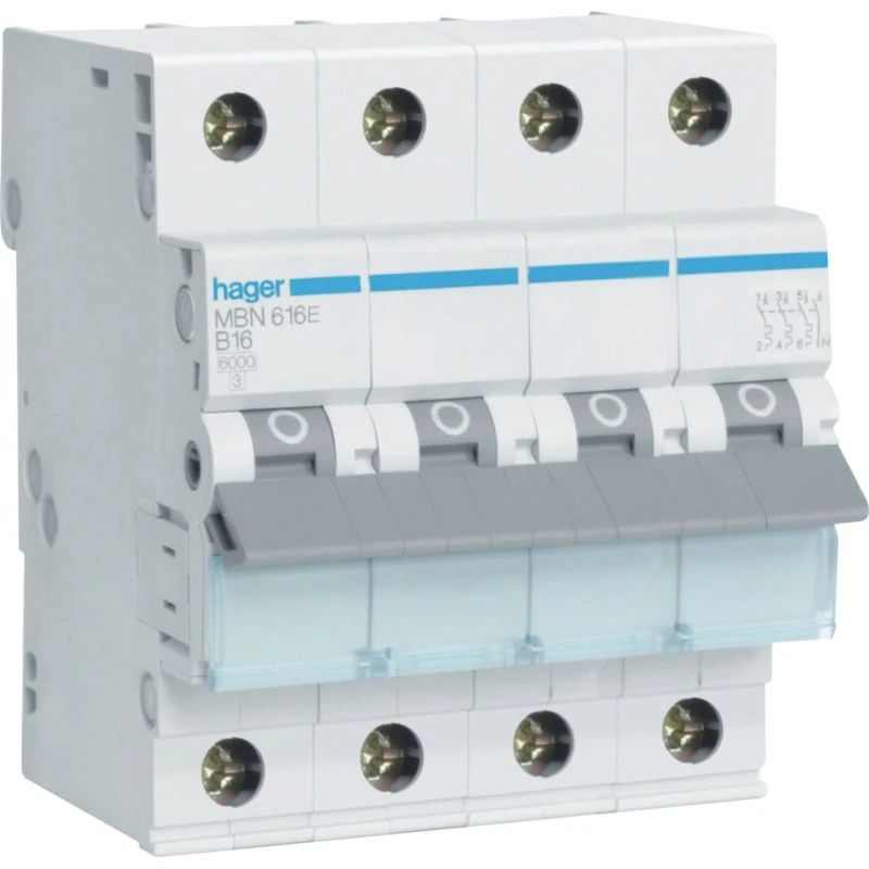 Hager Automatsikring 3P+N 16A B-karakteristik