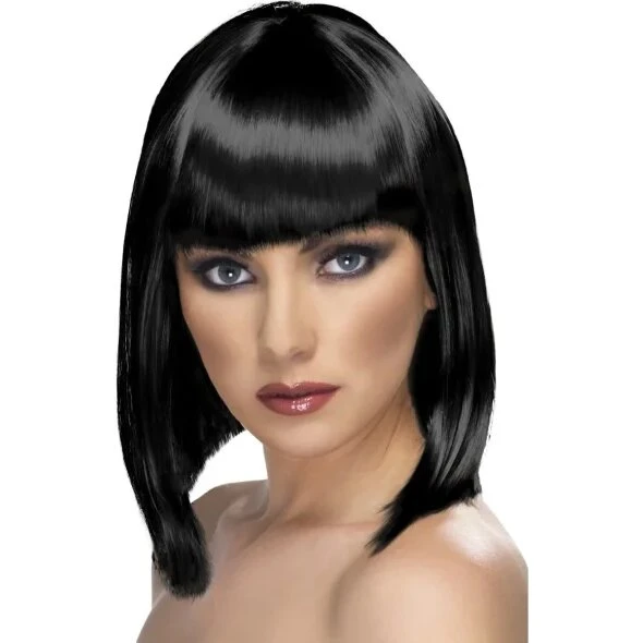Glam Paryk Bob med Pandehår, Sort (Voksen)
