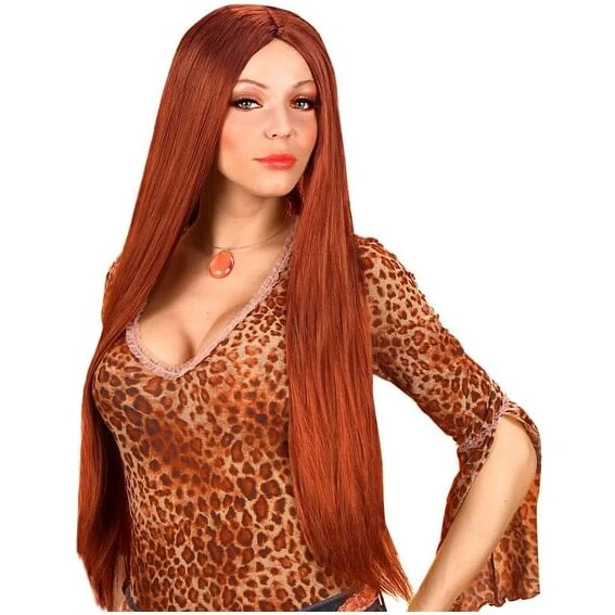 Ekstra lang mahognifarvet paryk