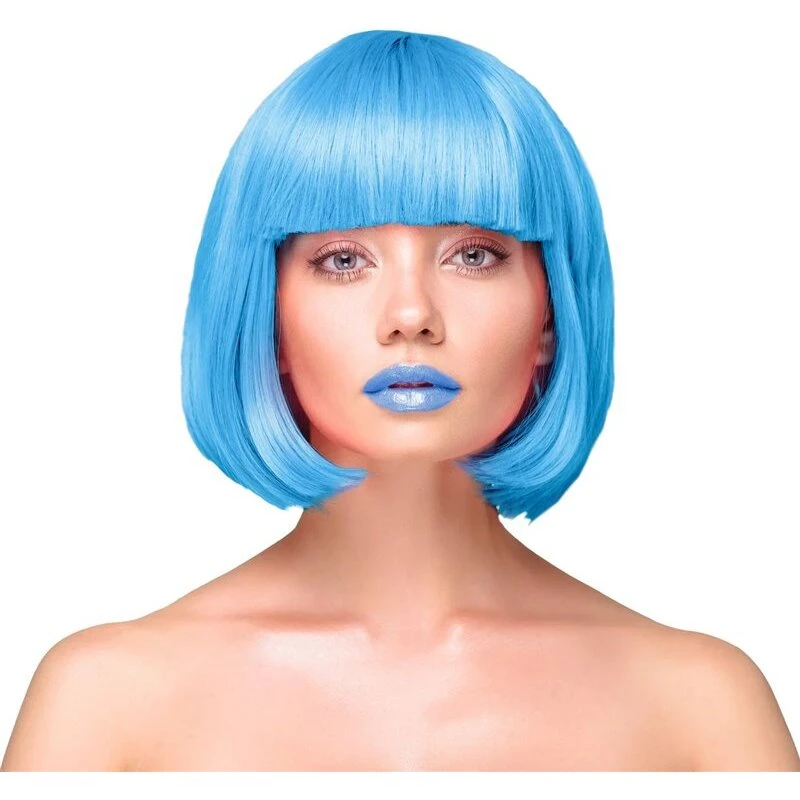 Kort blå paryk, glat finish (1 stk.)
