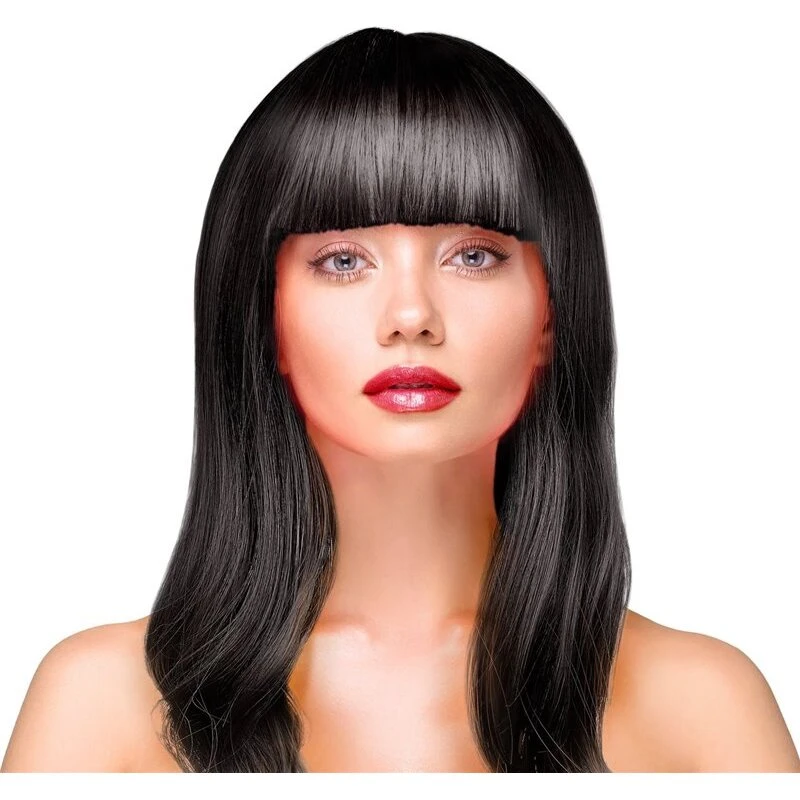 Deluxe Sort Lang Glat Paryk – Onesize med pandehår
