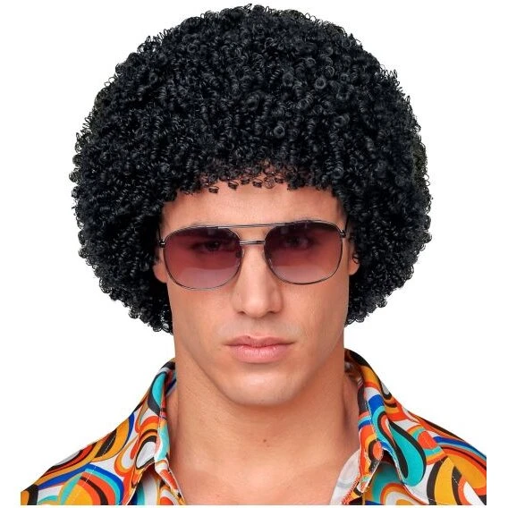 Sort 70'er afroparyk med små krøller