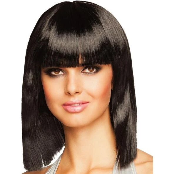 Dance Lige Sort Paryk, mellemlang med pandehår