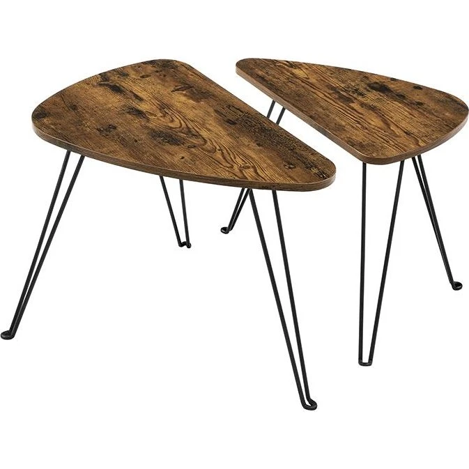 VASAGLE sidebord sæt med 2 stk, trekantet, rustik brun/spånplade & sort stål
