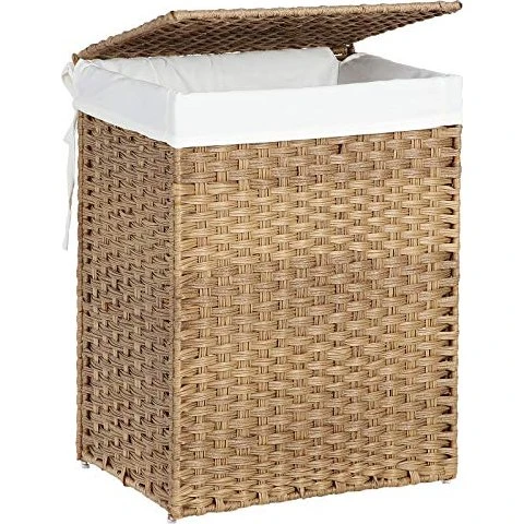 SONGMICS vasketøjskurv med låg, foldbar, 90 l, natur