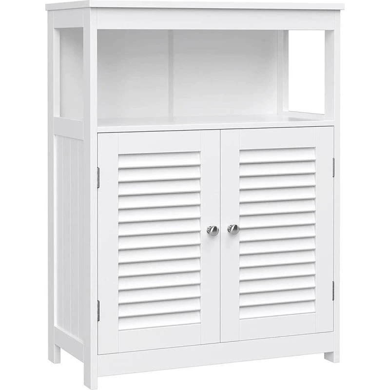 VASAGLE Hvid Fritstående Badeværelsesskab 60×30×80 cm med Dobbelt Lamellåger